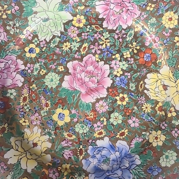 Hui Yuan Decorative Chinese Plate Floral Hand Painted Colorful Green Blue Yellow - Picture 5 of 16